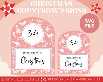 Christmas Countdown Sign SVG File: Santa Doodle, Glowforge Laser Cut (Digital Download)