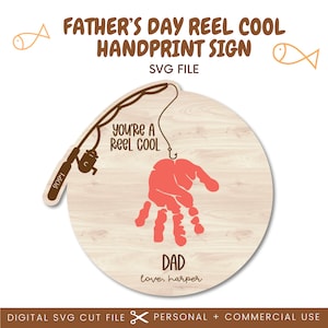 Sie sind eine Reel Catch personalisierte Handabdruck Vatertagszeichen SVG-Datei | DIY Handabdruck Zeichen-Schnitt-Datei | Beste Papa aller Zeiten | Glowforge Vatertag