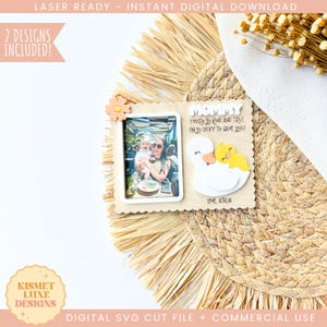 Fête des mères, maman, bébé, cadre photo canard SVG | Svg aimant pour réfrigérateur | Cadre photo | Merci maman | Lime de découpe laser Glowforge, cadeau pour maman