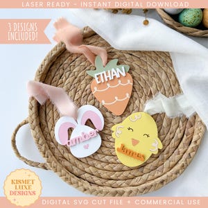 Osterkarottenkorb-Namensschild SVG-Datei | Osternest Namensschild | Glowforge Kaninchen-Tag-Svg | Ostern-Svg-Datei | Osterkarotten-Laser-Cut-Datei