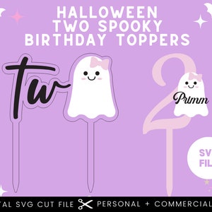 Two Spooky Halloween Cake Topper SVG File | Halloween Topper Cut File | Glowforge Halloween File | Halloween Pumpkin Ghost Cricut PNG