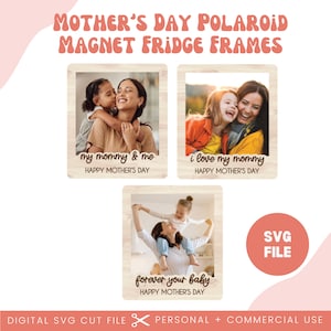 Aimant pour réfrigérateur pour la fête des mères, cadre photo Polaroid SVG | Svg aimant pour réfrigérateur | Cadre photo | Merci maman | Lime de découpe laser Glowforge, cadeau pour maman