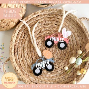 Osterhase Monstertruck Ei Korb Geschenkanhänger SVG | Herz-Tag-Svg | Ostern Kinderkorb Anhänger | Osterhase Ei Karotte Laser geschnitten SVG-Datei