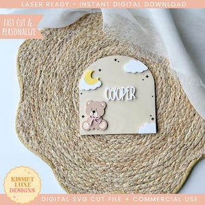 Teddybär Wolke Baby Namen Zeichen SVG | Glowforge Baby Clipart | Baby-Namensschild-Svg-Datei | Laser-Schnitt-Datei | PNG | Baby Mädchen Jungen Zeichen SVG-Datei