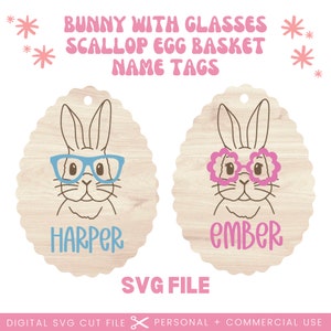Archivo SVG de etiqueta con nombre de orejas de conejo de Pascua / Etiqueta de corazón de ratán de Pascua / Etiqueta Glowforge Svg / Archivo SVG con forma de huevo de Pascua / Archivo cortado con láser de Pascua