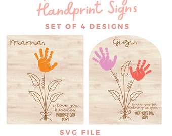 Letrero con huella de mano para el Día de la Madre SVG: Recuerdo floral DIY (Descarga digital)