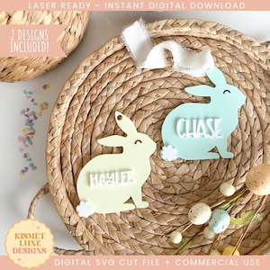 Fichier SVG d'étiquette de nom de lapin coeur de Pâques | Médaillon coeur de lapin de Pâques | Tag coeur Glowforge Svg | Fichier Svg en forme d'oeuf de Pâques | Fichier de Pâques découpé au laser