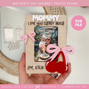 Imán para el refrigerador del Día de la Madre, marco de fotos SVG / Imán para el refrigerador Svg / Marco de fotos / Gracias mamá / Regalo para mamá Archivo cortado con láser Glowforge