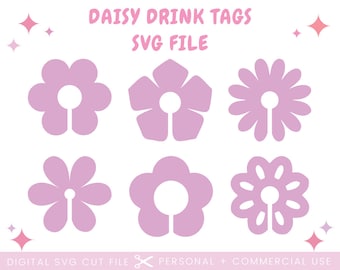 Daisy Flower Drink Tags SVG | Flower Birthday Decor SVG | Daisy Drink Tag SVG | Glowforge Drink Tag Svg | Boho Flower Svg | Retro Daisy Svg