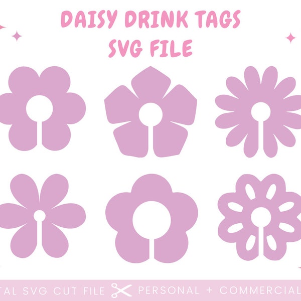 Daisy Flower Drink Tags SVG | Flower Birthday Decor SVG | Daisy Drink Tag SVG | Glowforge Drink Tag Svg | Boho Flower Svg | Retro Daisy Svg