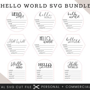 Hallo Welt SVG Bundle | Baby Ankündigung Namensschild SVG PNG Glowforge | Baby Stat Zeichen Cricut Schnitt Datei | Digitale Datei Baby Meilensteine