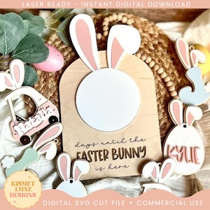 Fichier SVG effaçable oreilles de lapin compte à rebours de Pâques | Signe de Pâques SVG | Lapin de Pâques Glowforge Svg | Fichier de Pâques | Fichier laser de Pâques Svg