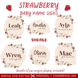 Erdbeere Boho Baby Namen Zeichen SVG | Glowforge Baby Clipart | Meerjungfrau Namen ZeichenSvg Datei | Laser-Schnitt-Datei | PNG | Baby Mädchen Zeichen Cricut