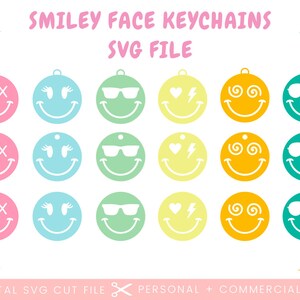 Smileygezicht sleutelhanger SVG | Smiley taslabel SVG | Retro sleutelhanger | Smile-sleutelhanger | Flowerpower | Leuk vriendinnencadeau BFF | Acrylaat png