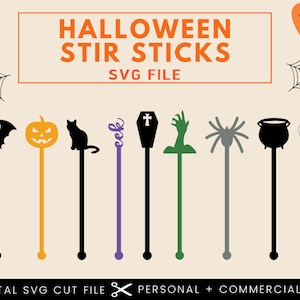 Halloween Stir Stick SVG Files: Bat, Pumpkin, Ghost (Digital Download)