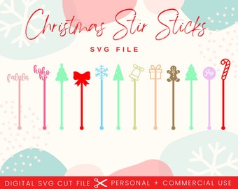 Christmas Drink Stirrers SVG: Holiday Laser Cut File (Digital Download)