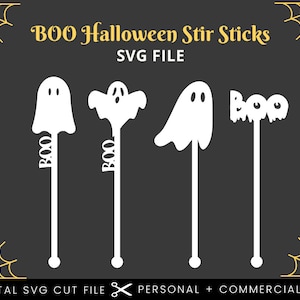 Halloween Stir Sticks SVG: Bat, Pumpkin, Ghost Drink Stirrers (Digital Download)
