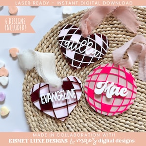 Valentinstag Disco Ball Herz Liebe Geschenkanhänger SVG | Herz-Tag-Svg | Valentinstag Kinderkorb Anhänger | Valentinstag Laser geschnitten SVG-Datei