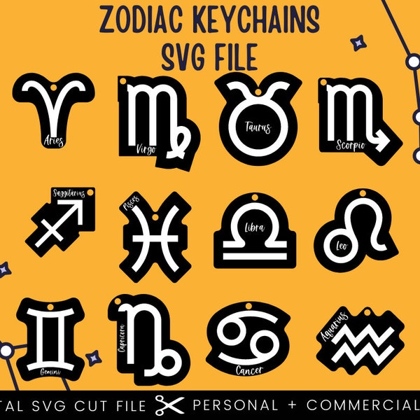 Zodiac Sign Horoscope Keychains SVG | Laser Engraved | Handmade Keychain | Horoscope Keychain | Scorpio Cancer Sagittarius Taurus Virgo Leo