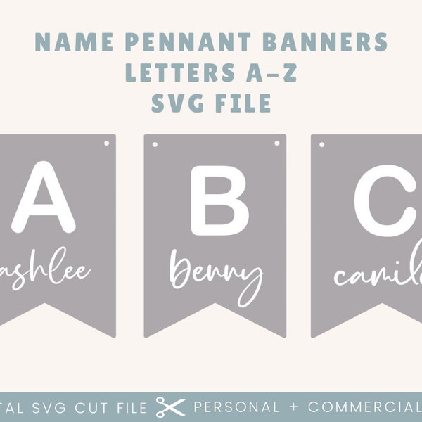 Alphabet A-Z Initial Name Pennant Banner SVG | Wall Hanging Decor | Pennant Flag SVG | Name Flag Sign SVG | Kids Room Decor | Nursery Decor