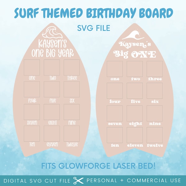 My First Year Sign Surfboard Theme SVG | Baby Milestone Sign SVG | 12 Months of Sign | Birthday Decor | Baby First Year Laser Cut File