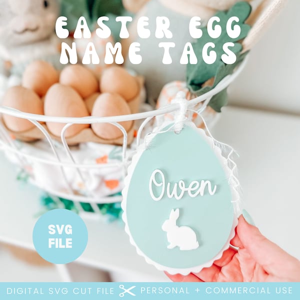 Scallop Easter Egg Name Tag SVG File | Easter Rattan Heart Tag | Glowforge Heart Tag Svg | Easter Egg Shape Svg File | Easter Laser Cut File