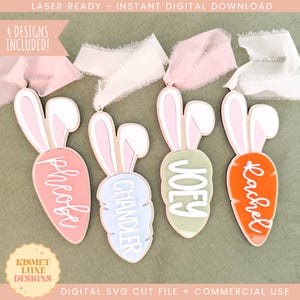 Fichier SVG d'étiquette de nom de panier de carottes de Pâques | Étiquette de nom de panier de Pâques | Étiquette Svg lapin Glowforge | Fichier Svg de Pâques | Fichier découpé au laser pour carottes de Pâques