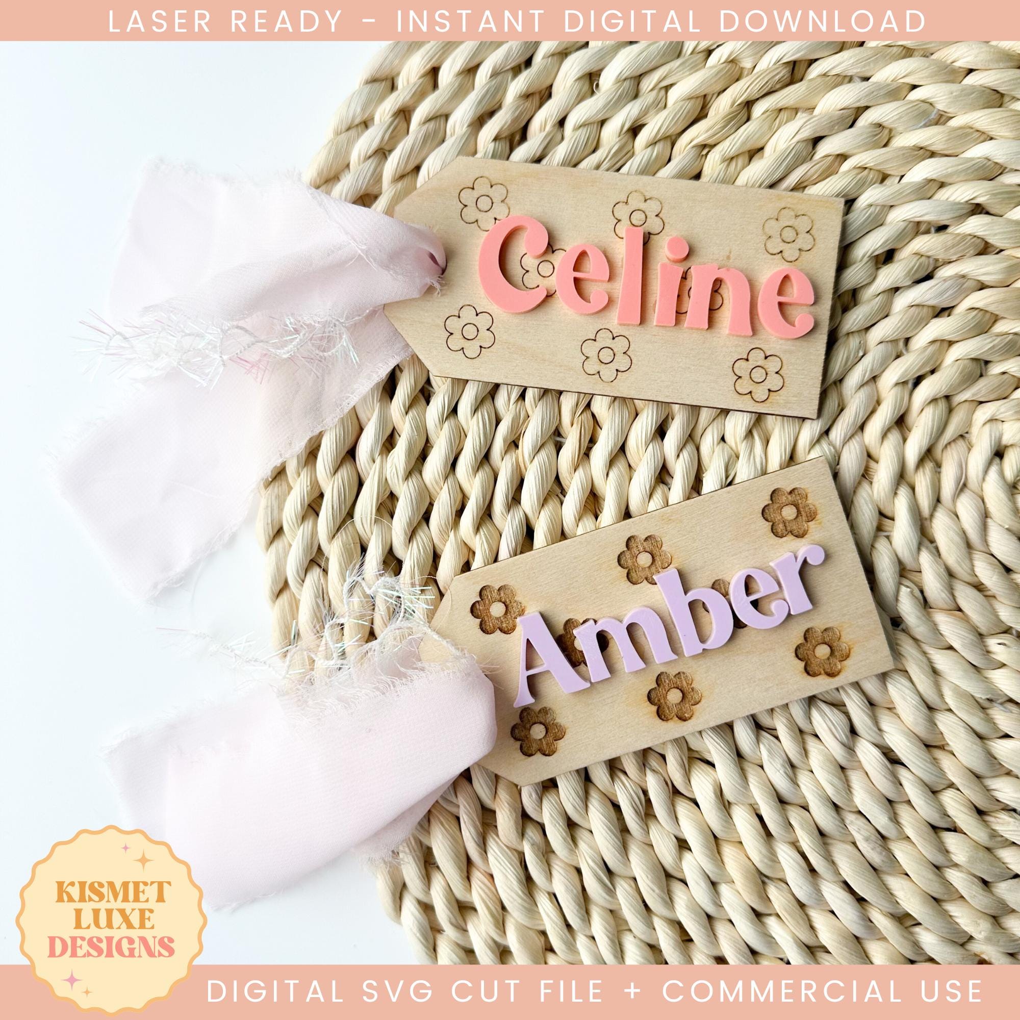 Daisy Name Tag Keychain SVG: Retro Flower Power (digital Download