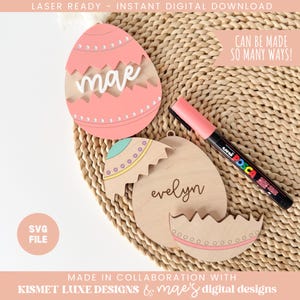 Ostern DIY Handwerk Ei Namensschild SVG Datei | Ostern Junge Mädchen Korb Anhänger | Glowforge Tag zwart | Osterei-Form-Svg-Datei | Ostern Laser Cut Datei