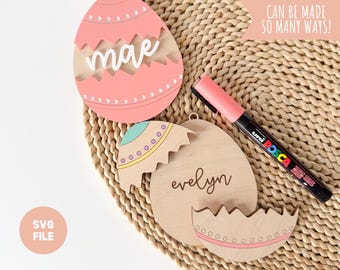 Archivo SVG de etiqueta con nombre de huevo de Pascua: manualidad de bricolaje, etiqueta de cesta cortada con láser