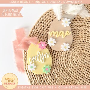 Osterei Daisy Namensschild SVG-Datei | Ostern Rattan Daisy Tag | Glowforge Herz-Tag-Svg | Osterei-Form-Svg-Datei | Ostern Laser Cut Datei