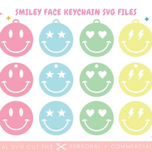 Llavero con cara sonriente SVG / Etiqueta de bolso con cara sonriente SVG / Llavero retro / Llavero con sonrisa / Flower Power / Lindo regalo para amigas BFF / Acrílico png