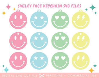 Smiley Face Keychain SVG | Smiley Bag Tag SVG | Retro Keychain | Smile Key Ring | Flower Power | Cute Girls Friend Gift BFF | Acrylic png