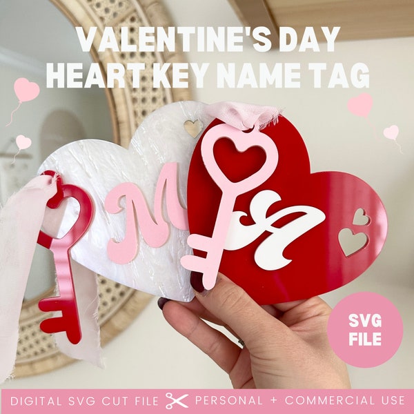 Valentine's Day Heart Key Gift Name Tag SVG | Glowforge Heart Tag Svg | Valentine's Day Svg File | Valentine's Day Laser Cut File | SVG