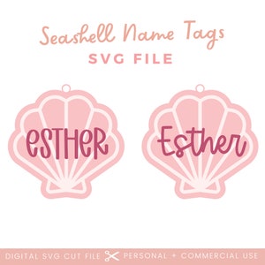Etichetta con nome a forma di conchiglia di sirena in formato SVG / Etichetta con conchiglia Glowforge in formato SVG / File in formato SVG con sirena / File con taglio laser a forma di conchiglia / Etichetta estiva in formato SVG Glowforge / Etichetta con nome