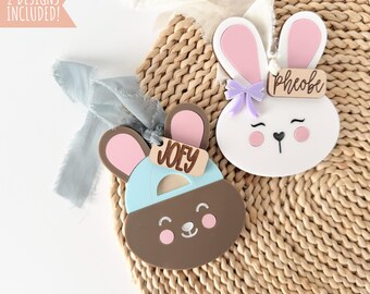 Etiqueta de cesta de Pascua con orejas de conejo (archivo SVG): archivo cortado por láser Glowforge (descarga digital)