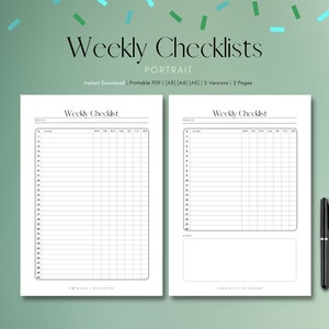 Weekly Checklist | Printable | PDF | A3 A4 A5 | Instant Download | Emerald Planners