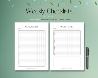 Lista de verificación semanal / Imprimible / PDF / A3 A4 A5 / Descarga instantánea / Emerald Planners