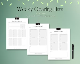 Listas de limpieza semanales / Planificador de listas de verificación de limpieza simple / Inicio / Organización / Imprimible / PDF / Plantilla / A3 A4 A5 / Descarga instantánea