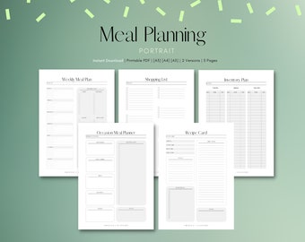 Planificación de comidas / Imprimible / Archivo PDF / A3 A4 A5 / Descarga instantánea / Emerald Planners