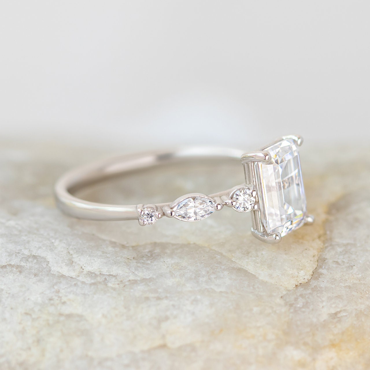 2.16ctw Emerald Cut Engagement Ring Moissanite Diamond Ring - Etsy