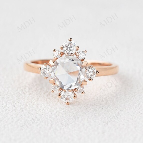 Rose Cut Diamond Engagement Ring 1.0ct Round Cluster Wedding Etsy