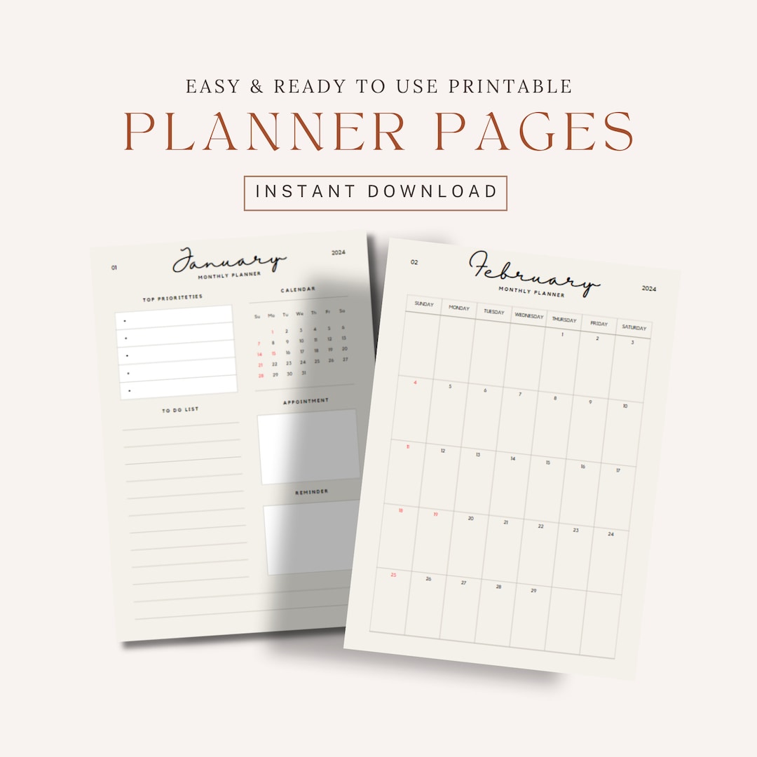 Minimalist 2024 Planner - Digital Download New Year, Monthly ...