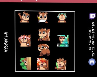 10 ANIMIERTE EMOTE bündel süsse Eichhörnchen für Discord und Twitch