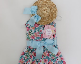 Happy Spring Floral Dress and Hat Size Small (#105)