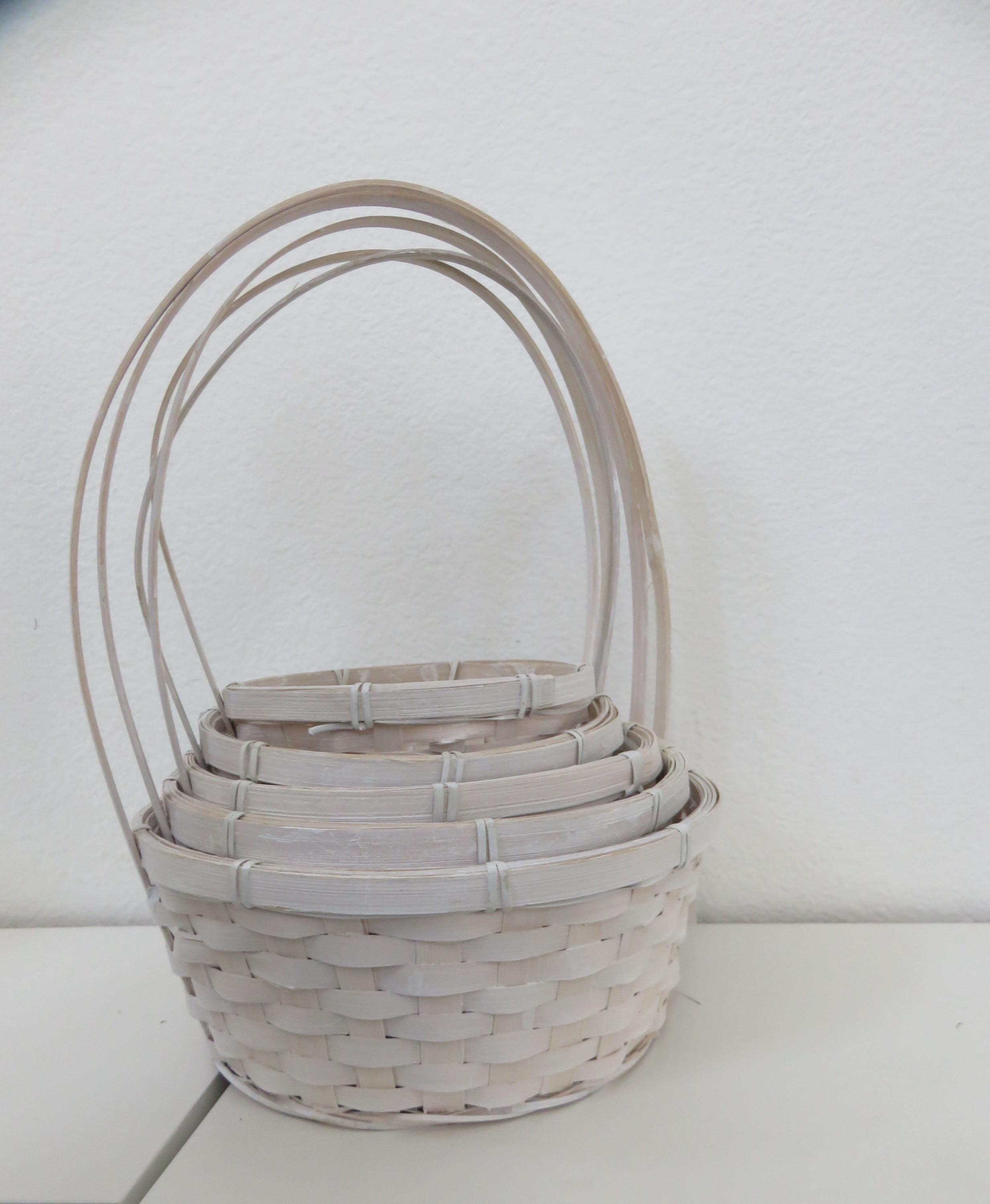 Round Set of 5 Wicker Gift White Basket - Etsy