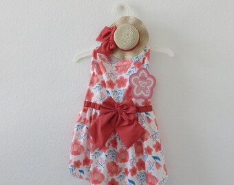 Play Day 2pc Set Pet Apparel Dog Summer Floral Dress & Hat Size M (#108)