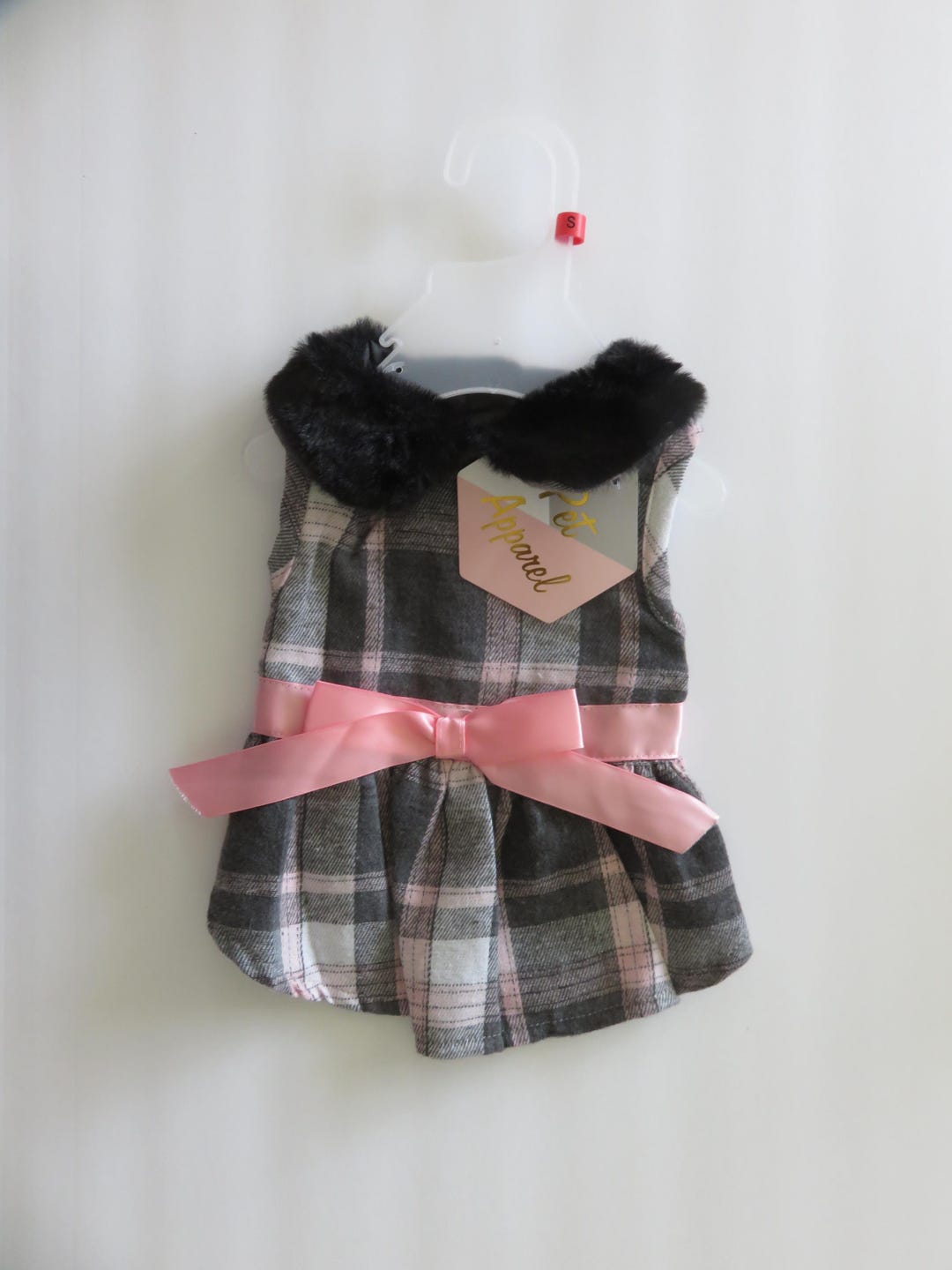  小型犬用ファー素材ドレス ペットアパレル 犬用 ピンク＆グレー フェイクファー ドレス 服 サイズ