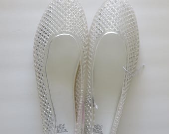 Bailarinas transparentes de gelatina Wild Fable con textura de diamante, sin cordones, talla 11 (#135)