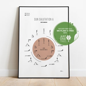 Sun Salutation Yoga Poster, Digital Print Decor, Surya Namaskar Yoga Print, Yoga Poses Wall Art, Instant Download Printable Art, Beige
